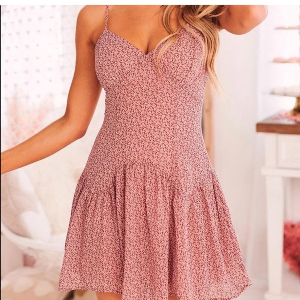 Storia Pink Floral Tank Mini Dress
